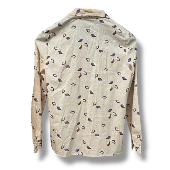 Vintage 80s Personal Beige Geometric Pattern Blouse Long Sleeves Women’s Size 12 - Picture 2 of 16